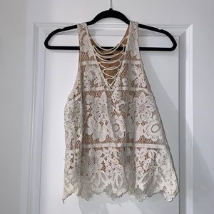EXPRESS shirt. Small. Worn, no stains no holes no marks. Tan & white
